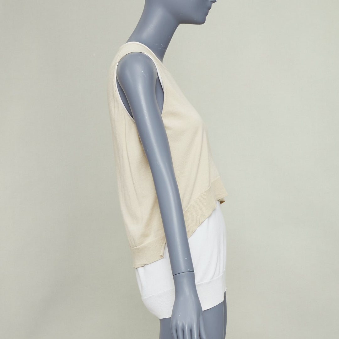OLD CELINE Phoebe Philo beige silk cotton crew neck dual layer sweater vest M