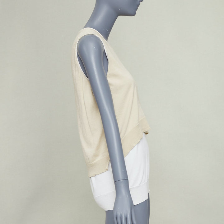 OLD CELINE Phoebe Philo beige silk cotton crew neck dual layer sweater vest M