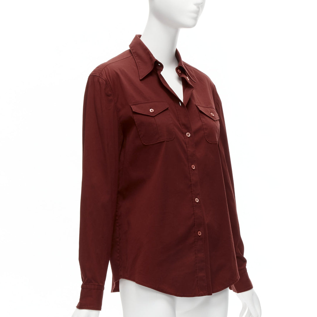 PRADA 1997 Vintage red double flap pocket button front dress shirt IT44 L