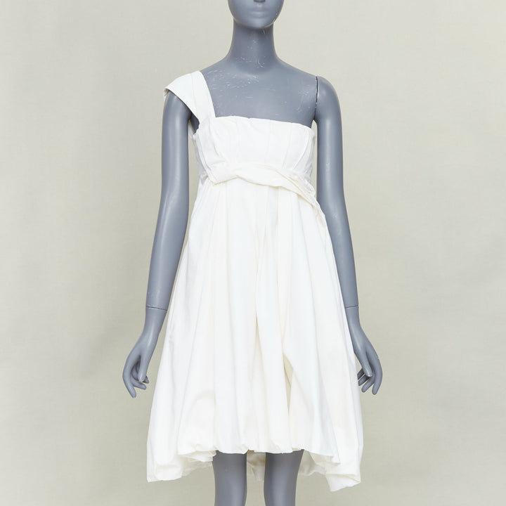 GUCCI 2007 cream cotton pleated drape waist one shoulder bubble dress IT38 XS