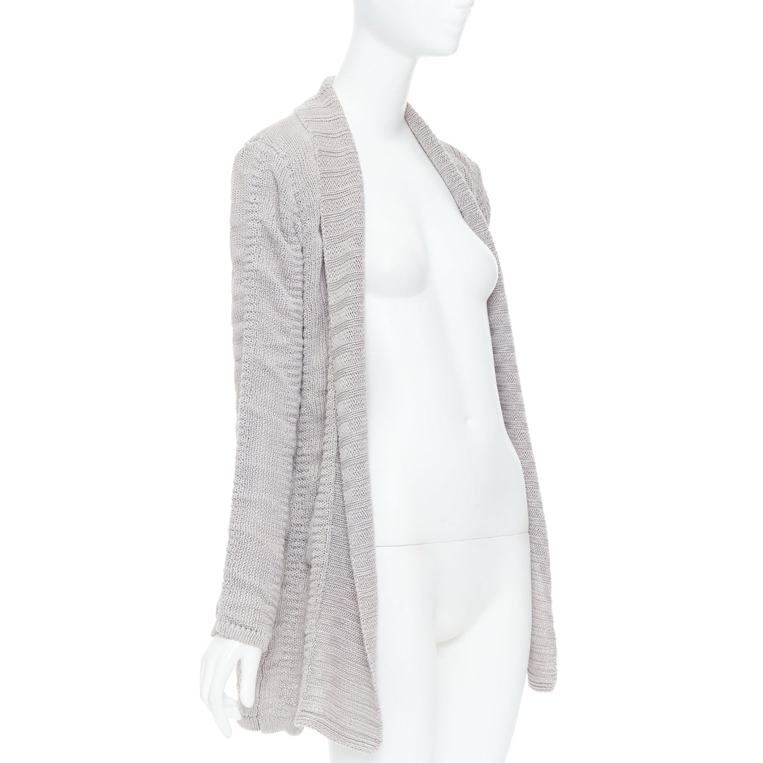 HELMUT LANG 100% linen light grey knit long sleeve open cardigan XS