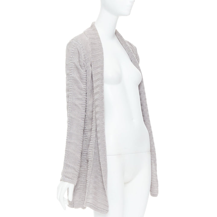 HELMUT LANG 100% linen light grey knit long sleeve open cardigan XS