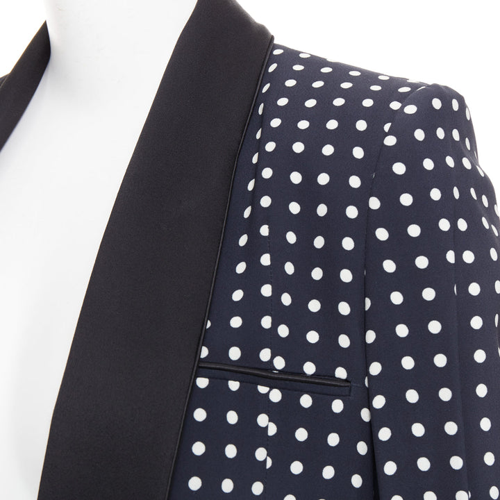 HAIDER ACKERMANN Runway black white polka dot long satin lapel blazer FR36 S