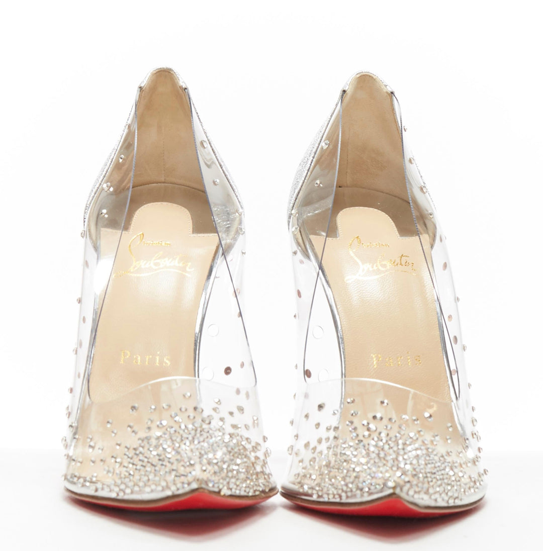 CHRISTIAN LOUBOUTIN Degrastrass 100 clear PVC silver strass bridal pump EU40