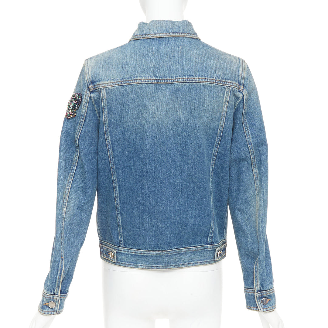 VALENTINO blue denim multicolor jewel butterfly embellish trucker jacket IT40 S