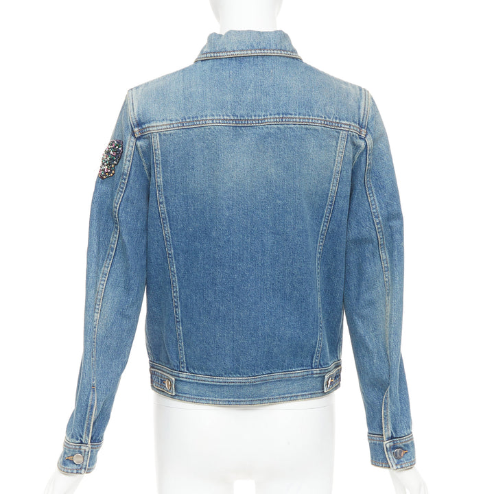 VALENTINO blue denim multicolor jewel butterfly embellish trucker jacket IT40 S