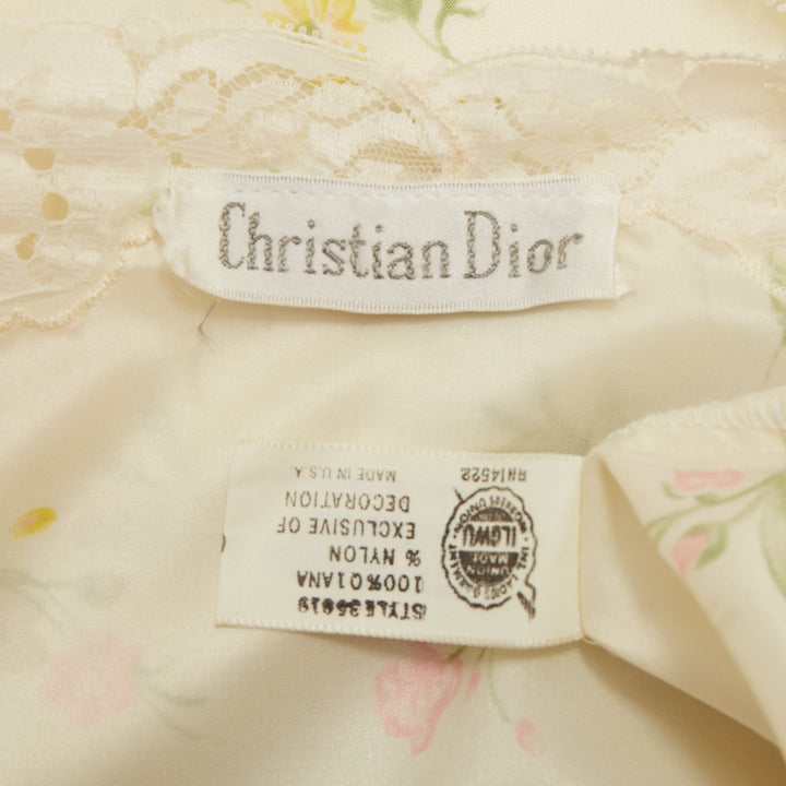 CHRISTIAN DIOR Vintage Sleepwear floral lace trim pastel yellow peignoir robe
