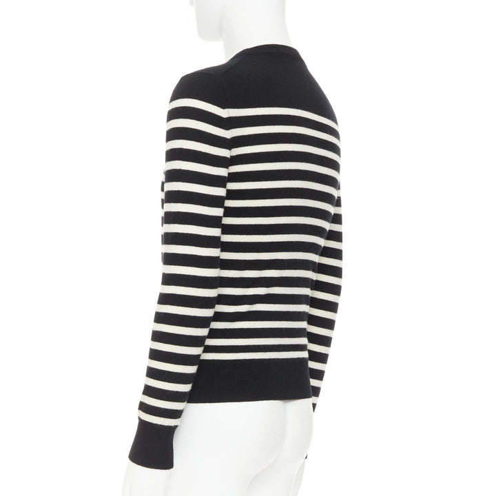 SAINT LAURENT 2017 100% Cashmere black white horizontal striped crew sweater XS