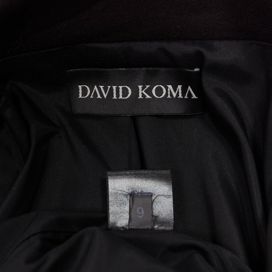 DAVID KOMA Runway Cady chunky chain trim black fit flare coat dress UK6 XS