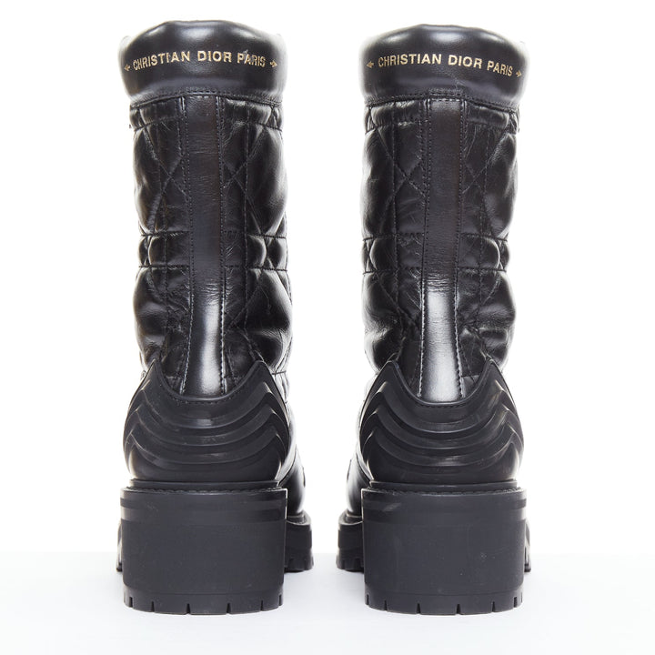 CHRISTIAN DIOR D-Leader black cannage quilted combat boots EU38