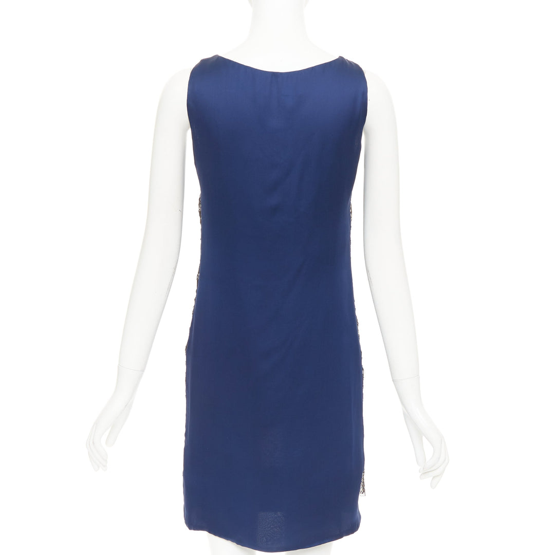 VALENTINO 2008 Vintage black lace overlay nude navy satin back mini dress UK6 XS