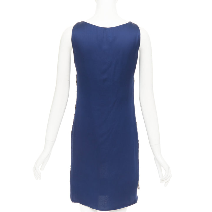VALENTINO 2008 Vintage black lace overlay nude navy satin back mini dress UK6 XS