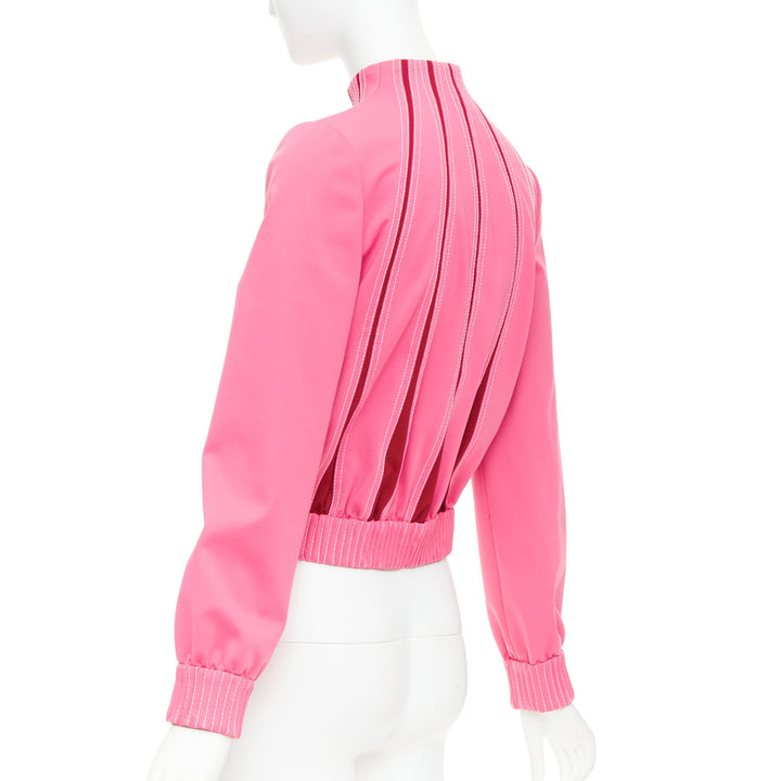 VALENTINO hot pink red panelled overstitch mock neck track jacket IT40 S