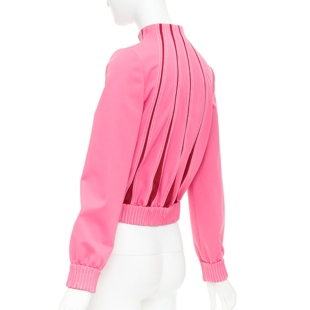 VALENTINO hot pink red panelled overstitch mock neck track jacket IT40 S