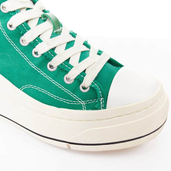 R13 Kurt bright green distressed canvas chunky platform high top sneakers EU37