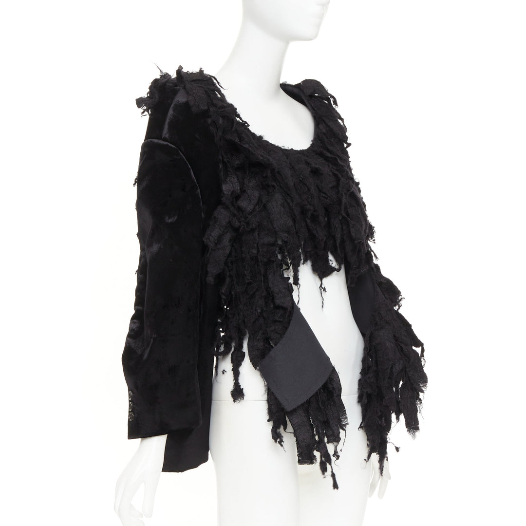 rare COMME DES GARCONS 2019 Runway black shredded silk fringe multi sleeves top