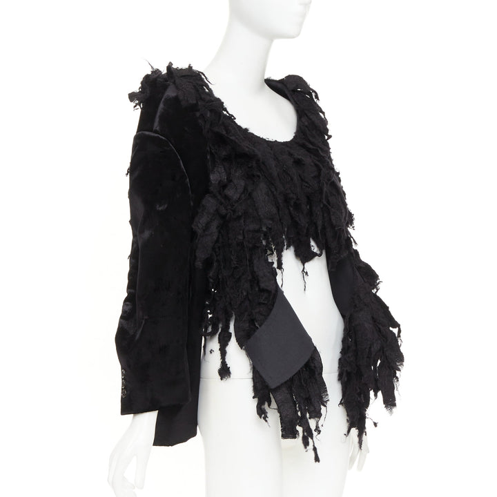 rare COMME DES GARCONS 2019 Runway black shredded silk fringe multi sleeves top
