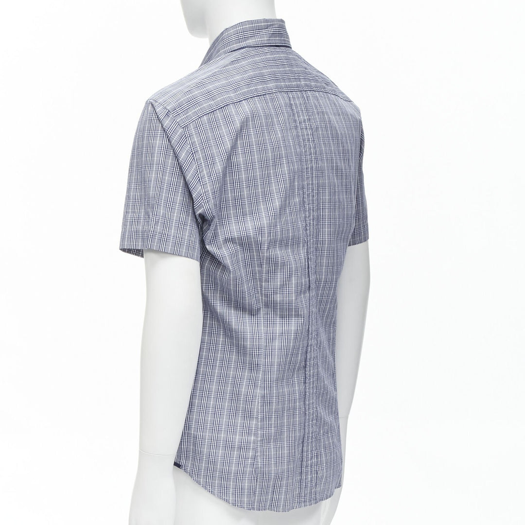 ERMENEGILDO ZEGNA SPORT cotton silk grey blue white check slim fit shirt M