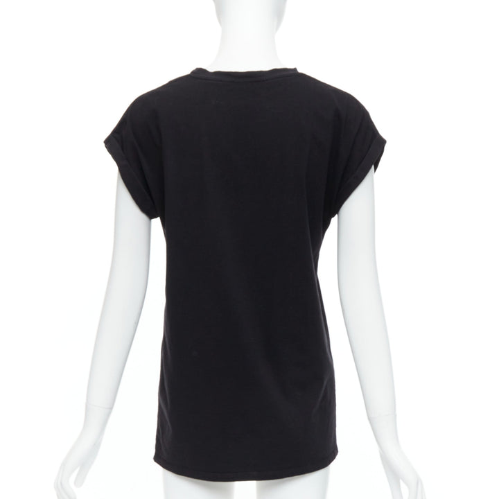 BALMAIN black cotton rolled cuff cap sleeve minimal tshirt FR34 XS