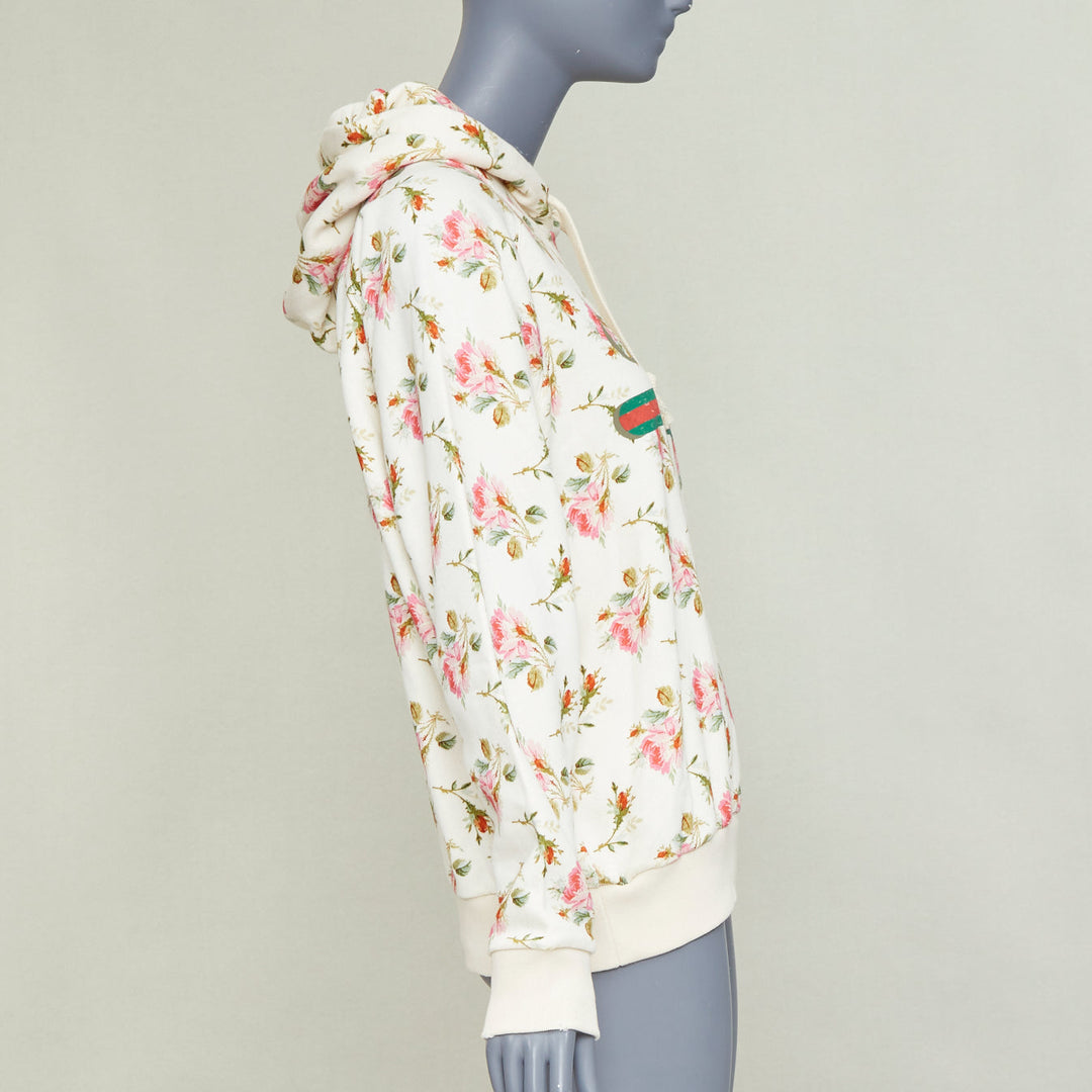 GUCCI 2017 ivory pink floral logo print jersey  hoodie XS