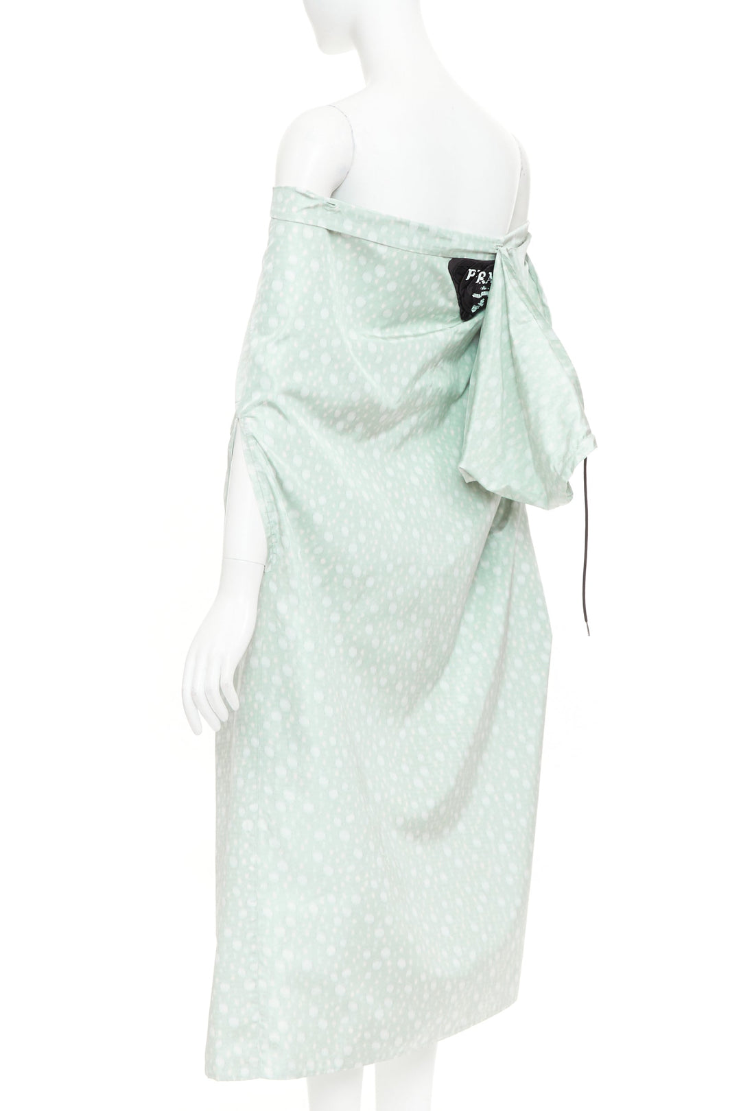 PRADA 2021 Runway pastel green polka dot silk taffeta wrap cape coat IT36 X