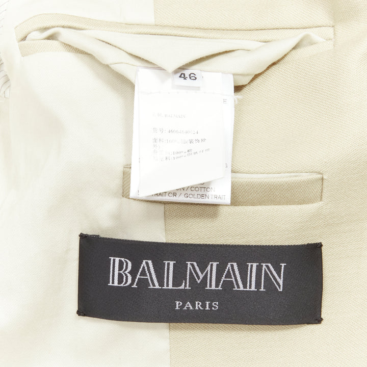 BALMAIN beige cotton military gold trim zippers cropped fitted jacket EU46 S