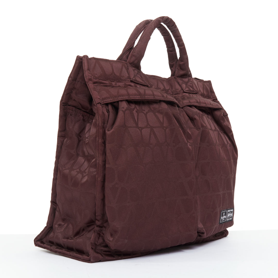rare VALENTINO PORTER 2024 Runway burgundy nylon VLOGO top handle crossbody tote