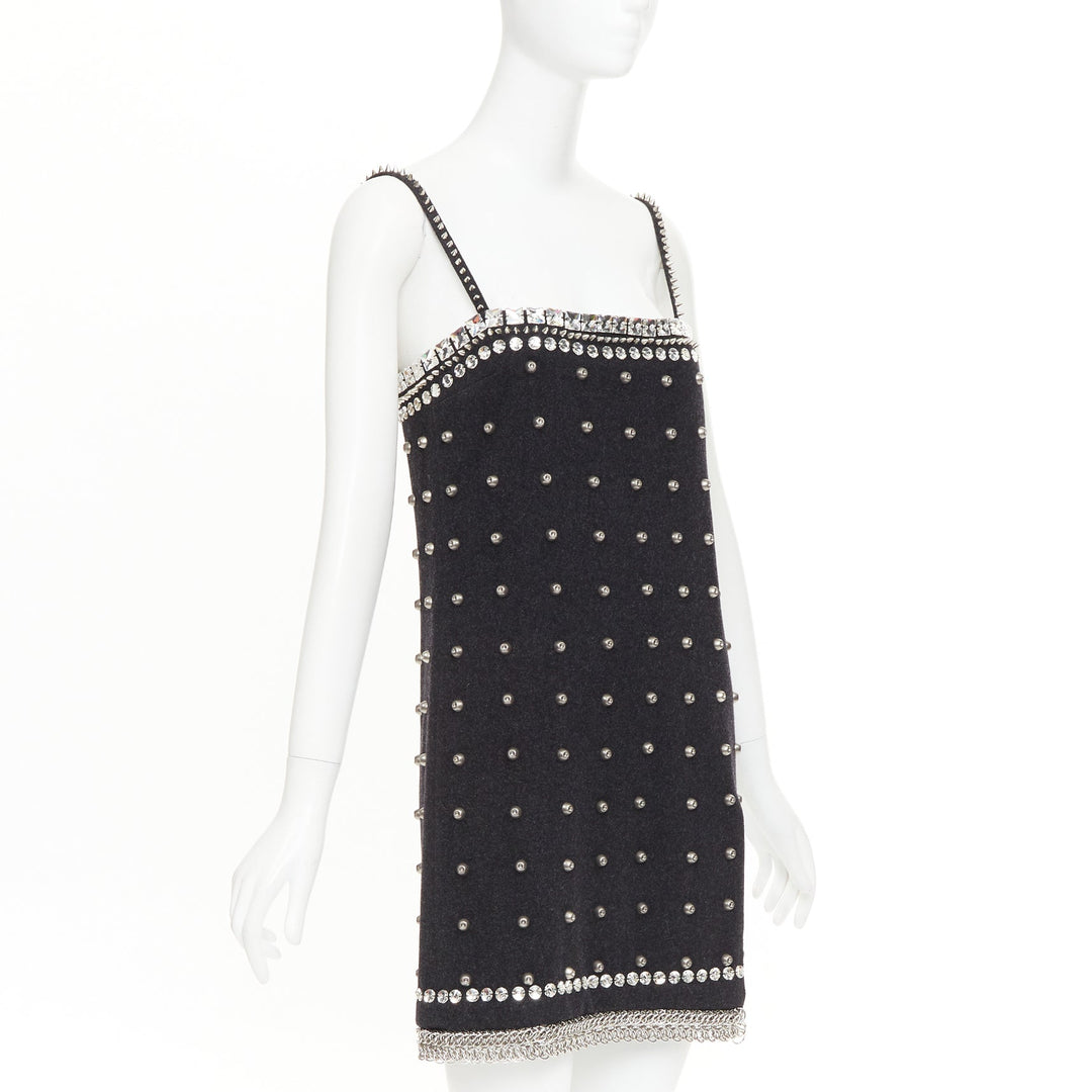 rare MIU MIU 2021 Runway grey wool embellished collar studded mini dress IT40 S
