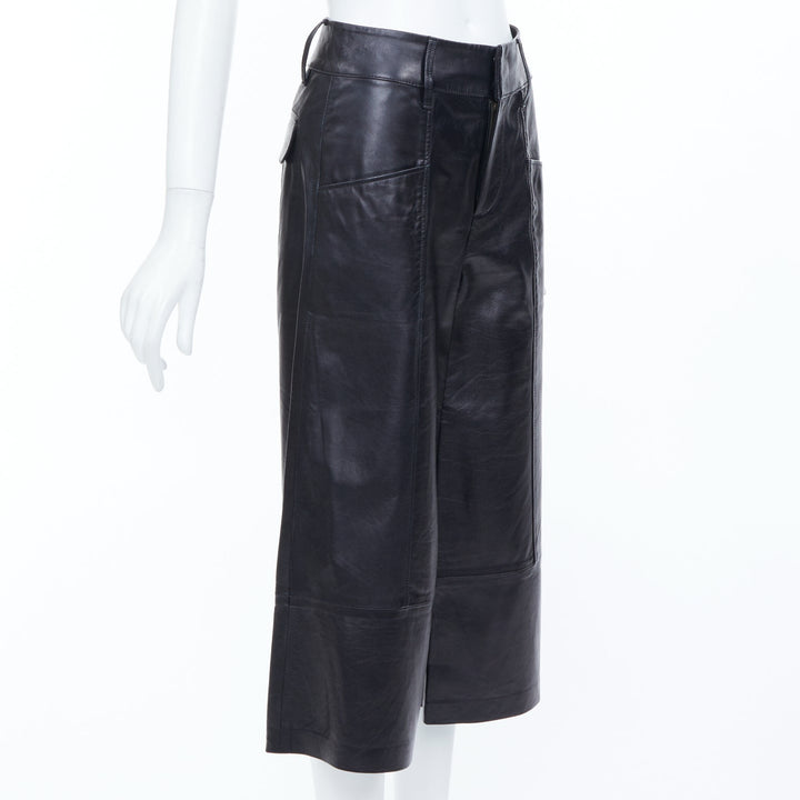 FRAME LWLT0105 black lambskin leather mid rise wide leg trouser shorts 25"