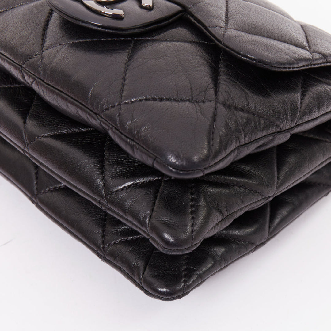 CHANEL 2010 3 Accordion Mini Flap Bag black lambskin silver CC mini bag