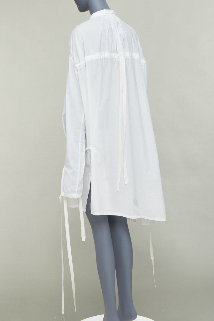 ANN DEMEULEMEESTER white cotton drawstrings ribbon ties sack shirt dress FR36 S