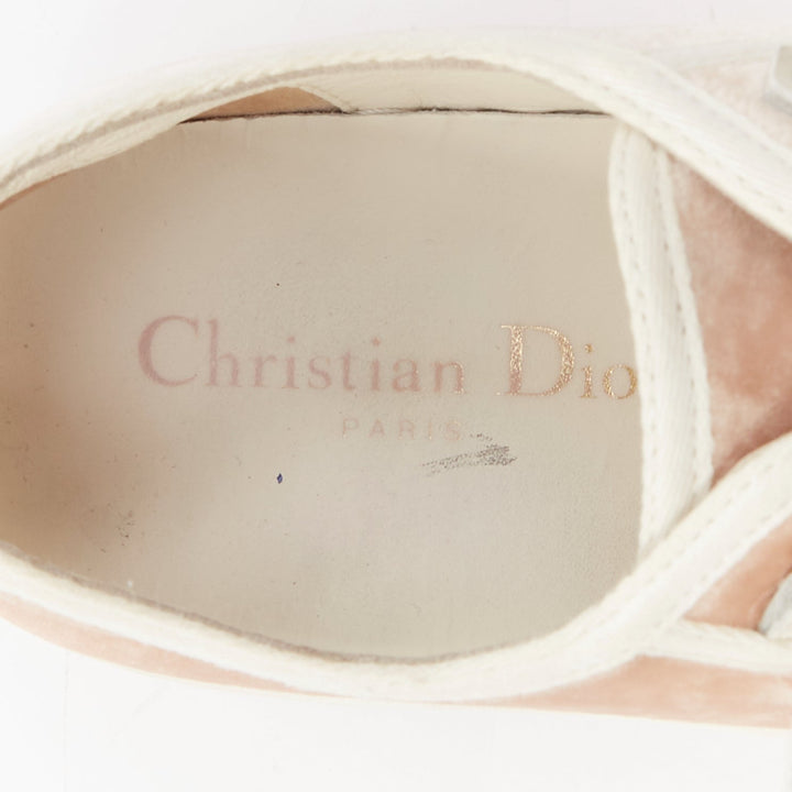 CHRISTIAS DIOR WalknDior pink velvet logo lace up low platform sneakers EU37.5