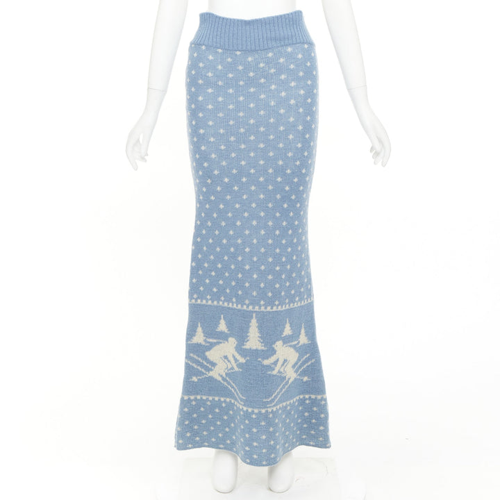rare JUNYA WATANABE 1994 Vintage Skiier blue cream wool intarsia graphic skirt
