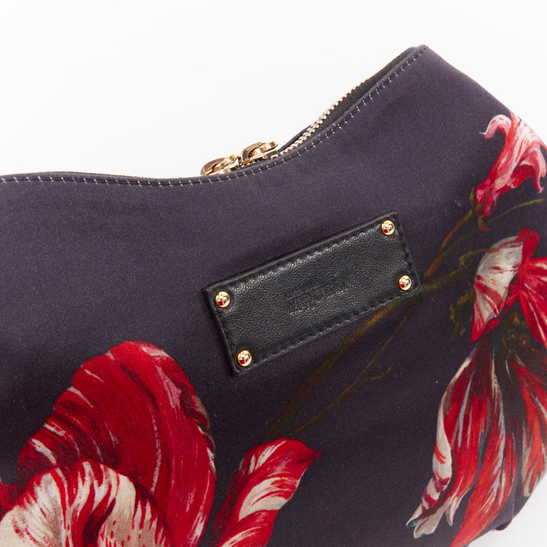 ALEXANDER MCQUEEN 2012 De Manta black red Tulip floral silk satin clutch bag