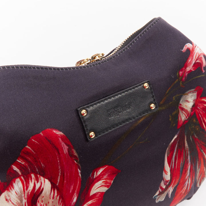 ALEXANDER MCQUEEN 2012 De Manta black red Tulip floral silk satin clutch bag