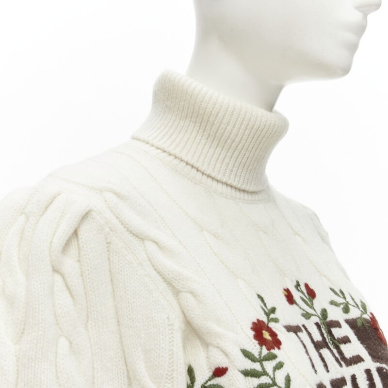 rare GUCCI THE NORTH FACE wool floral logo embroidery cable knit turtleneck XS