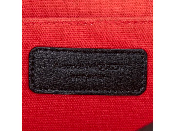 ALEXANDER MCQUEEN black calfskin leather silver skull lock tote bag