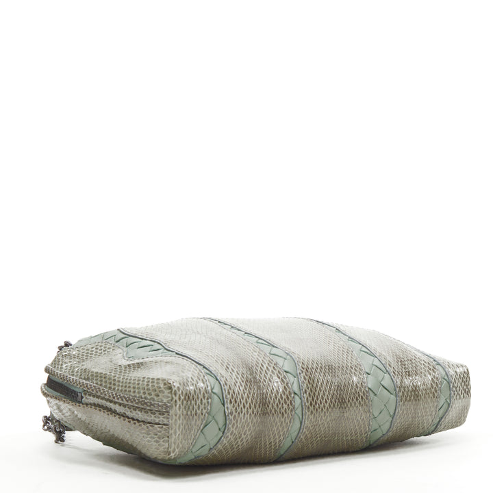 BOTTEGA VENETA Ayers watersnake green Intrecciato woven top zip crossbody bag