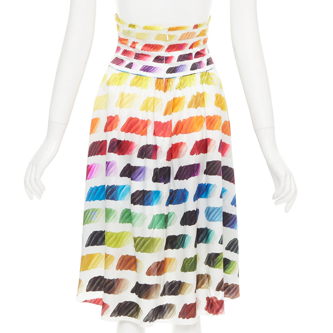 CHANEL Karl Lagerfeld 2014 Runway Colorama icon brush silk top skirt FR34 XS