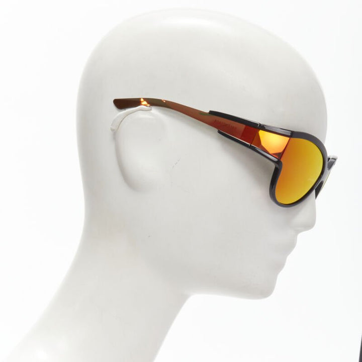 BALENCIAGA DEMNA BB0038S black mirrored orange wrap shield sunglasses