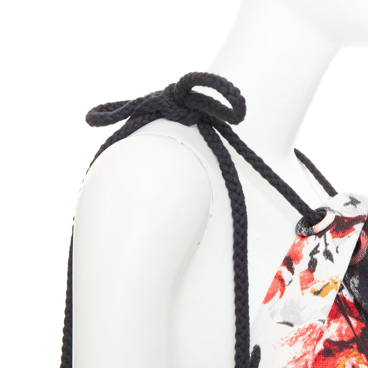 BALENCIAGA 2007 floral print rope drawstring halter shift cocktail dress FR36 S