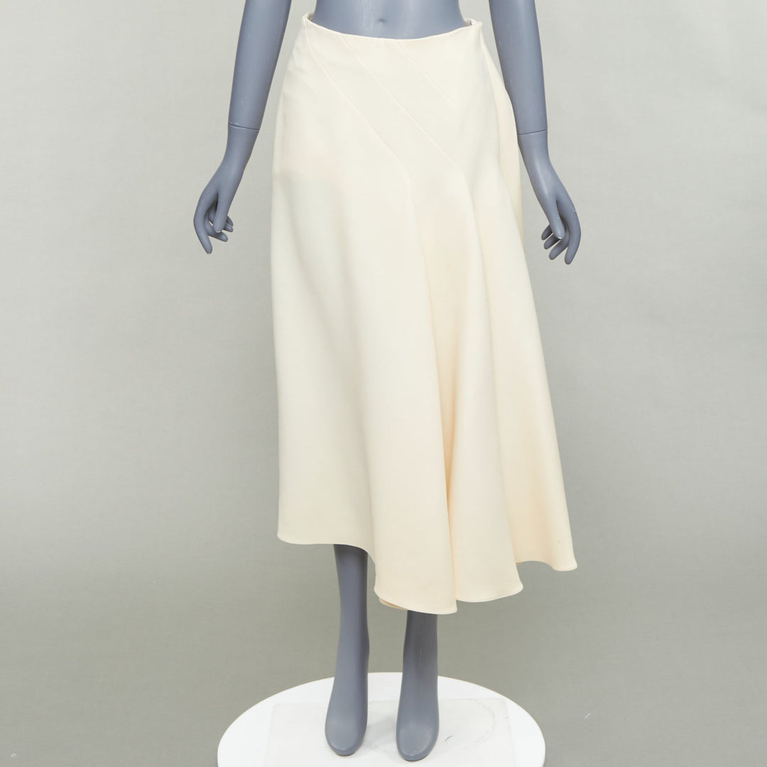 CHRISTIAN DIOR ecru  cream wool silk bias cut pleated Aline skirt FR38 M