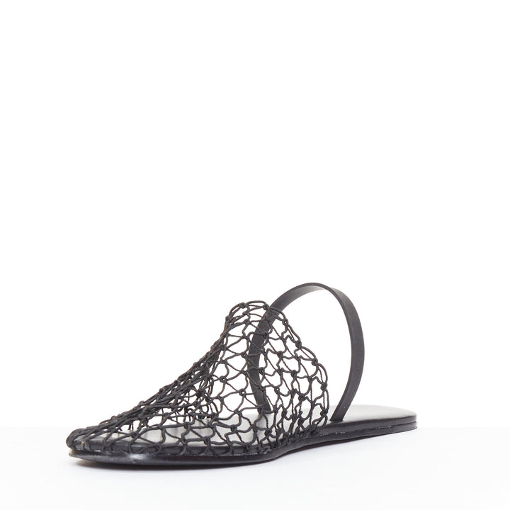 THE ROW 2021 Macrame Net black elastic strap fabric mesh slingback shoes EU36