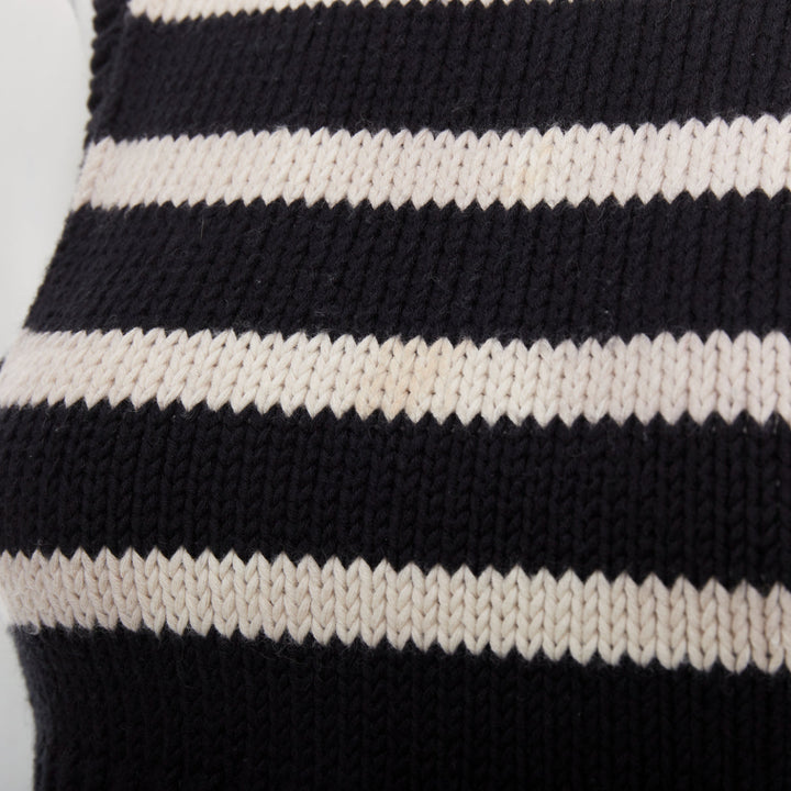 CHRISTIAN DIOR black cream cotton cashmere striped CD cropped vest FR34 XS