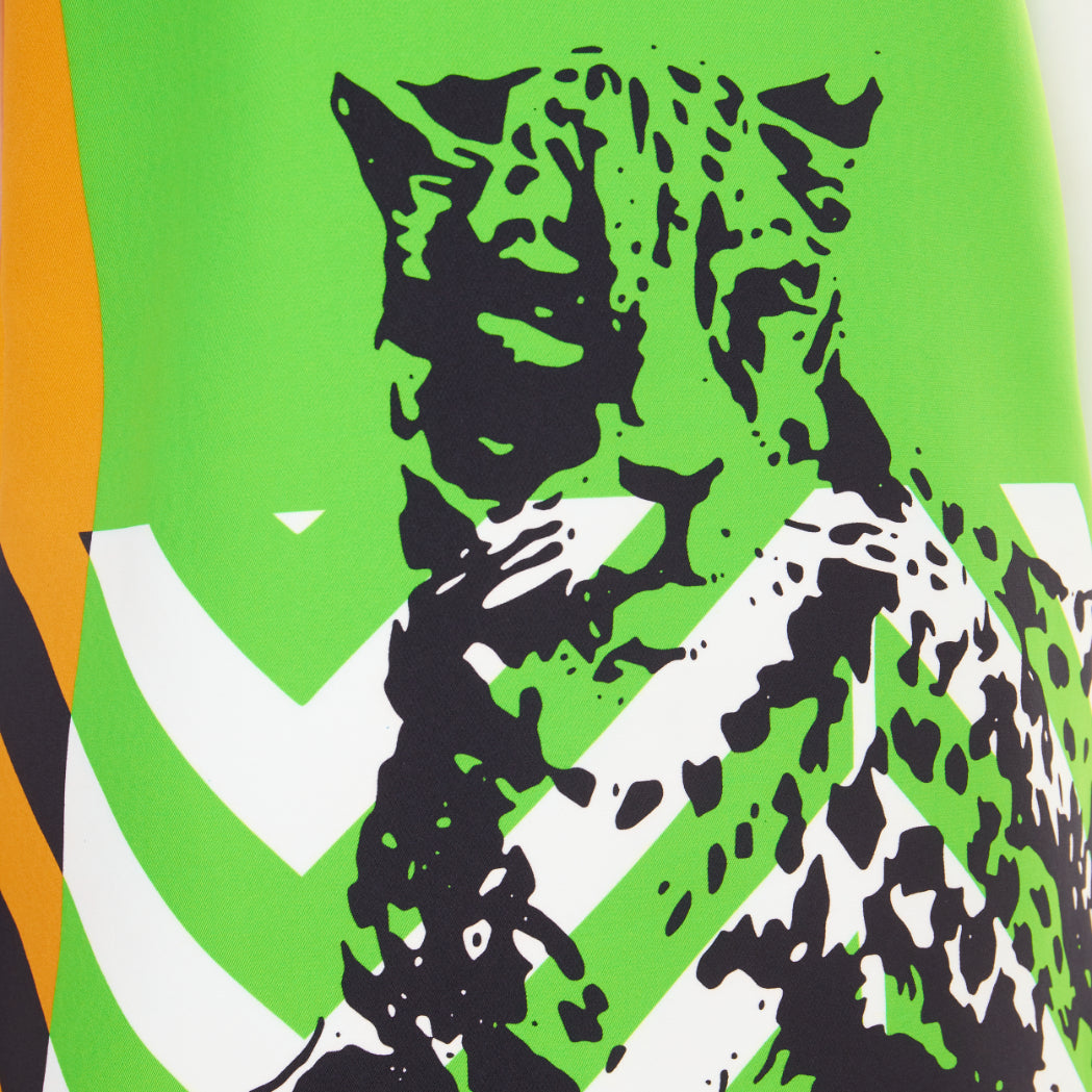 DIOR 2022 Runway D-Jungle geometric panther green orange graphic shift dress S