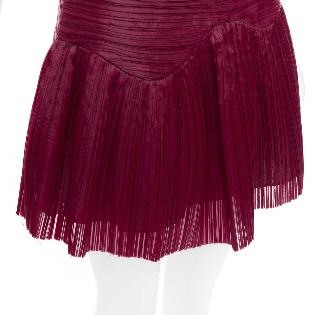 AJE Laurier Wave burgundy plisse organza high waist mini skirt UK6 XS