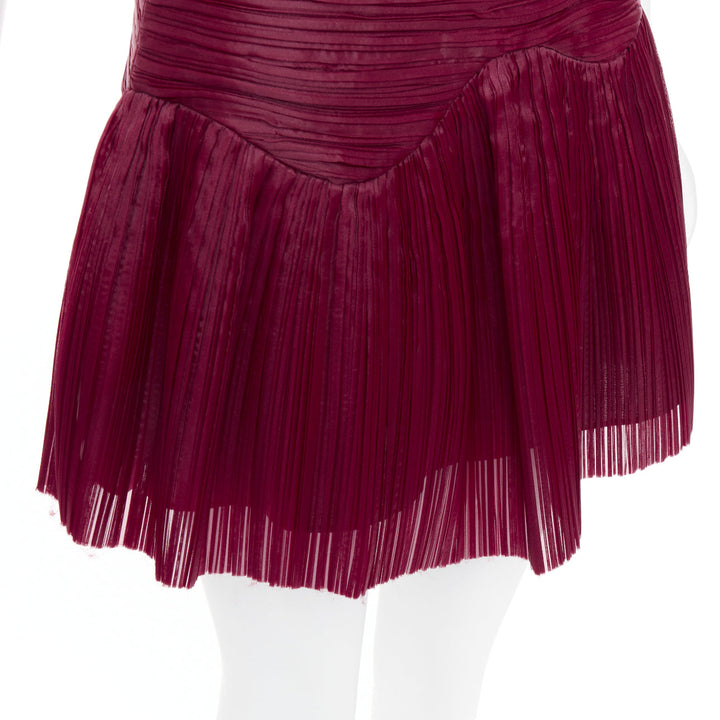 AJE Laurier Wave burgundy plisse organza high waist mini skirt UK6 XS