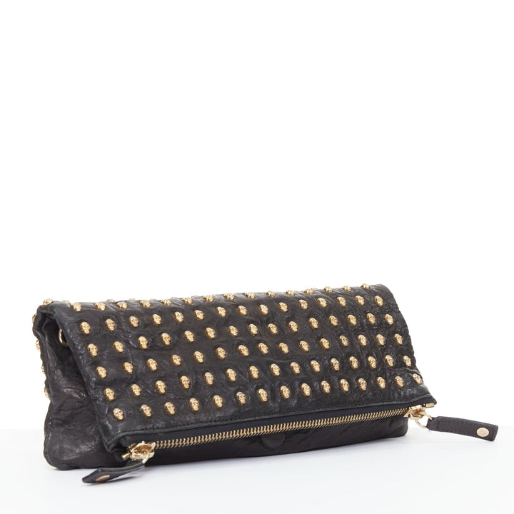 THOMAS WYLDE Day of the Dead Punk black leather gold skull stud  clutch bag