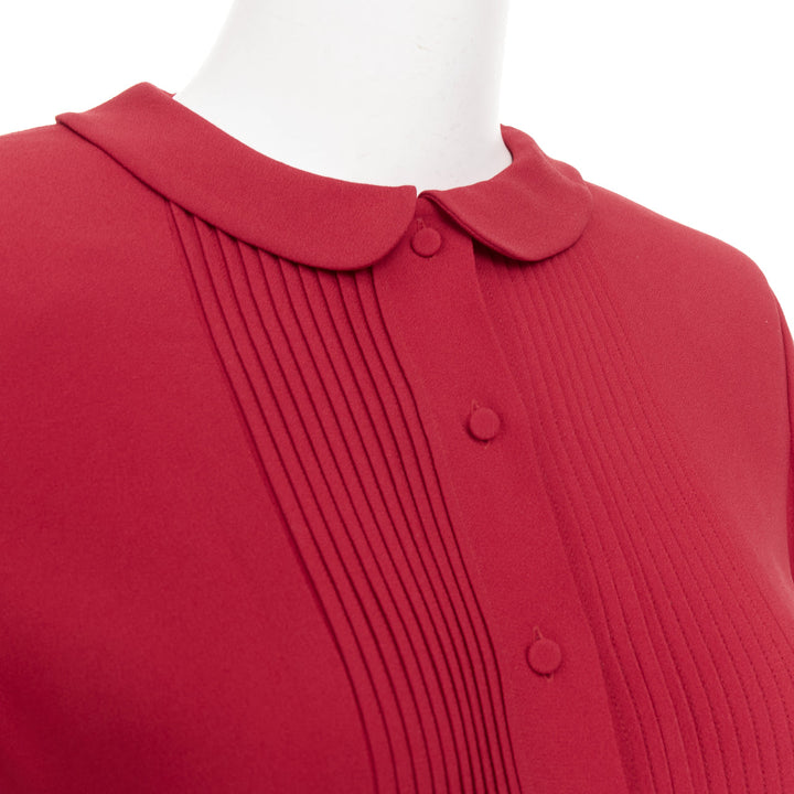 SAINT LAURENT 2013 red crepe pleated front peter pan collar mini dress FR34 XS