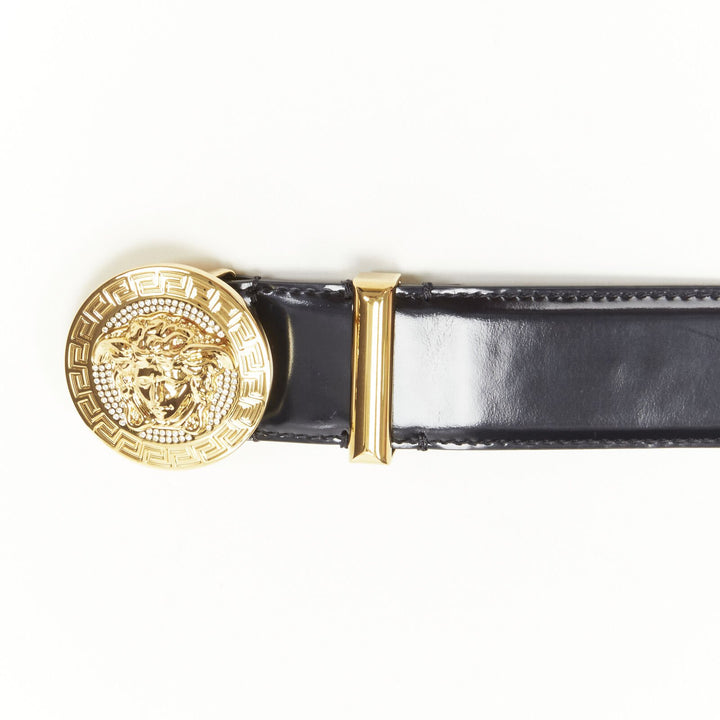 VERSACE Medusa Biggie crystal gold Medallion coin leather belt 110cm 42-46"
